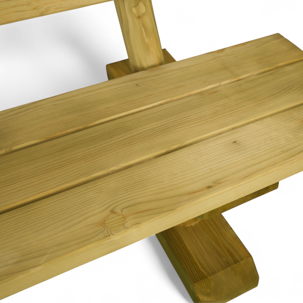 Sitzbretter und Fußkufe der Holzbank Oestertal von oben im Detail