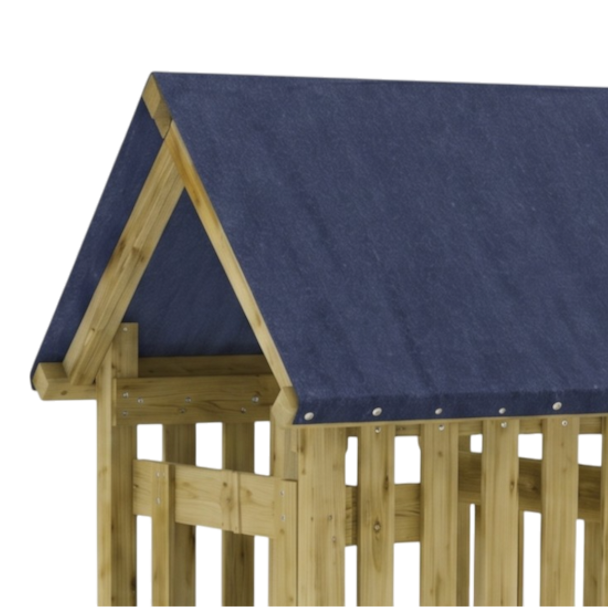 Satteldach mit blauer Dachpappe und Geländer am Spielturm Altastenberg, Detail
