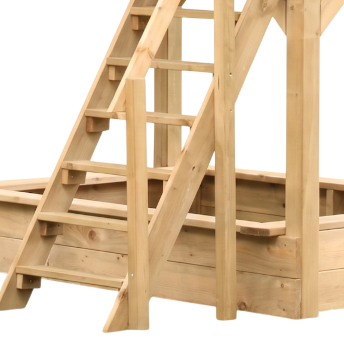 Holzleiter und Sandkasten unter dem Spielturm Neuastenberg, Detail