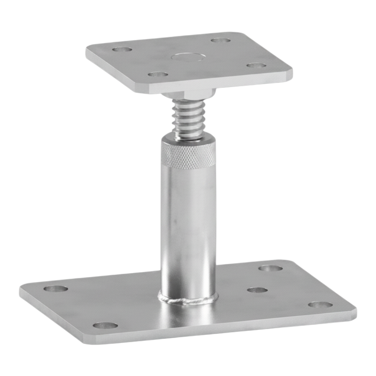 Verstellbarer Pfostenträger aus feuerverzinktem Stahl mit Gewindestange und zwei Lochplatten