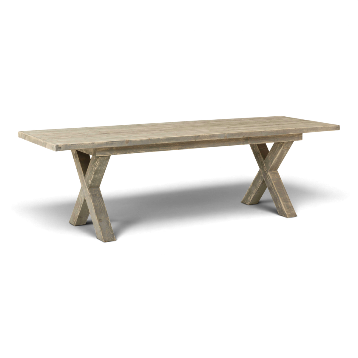 Massivholztisch Lounge Steingrund mit gekreuzten Beinen, rechteckiger Gartentisch, Freisteller