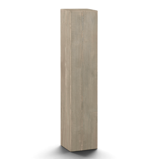 Schmale hohe Dekosäule aus Massivholz in grauer Holzoptik