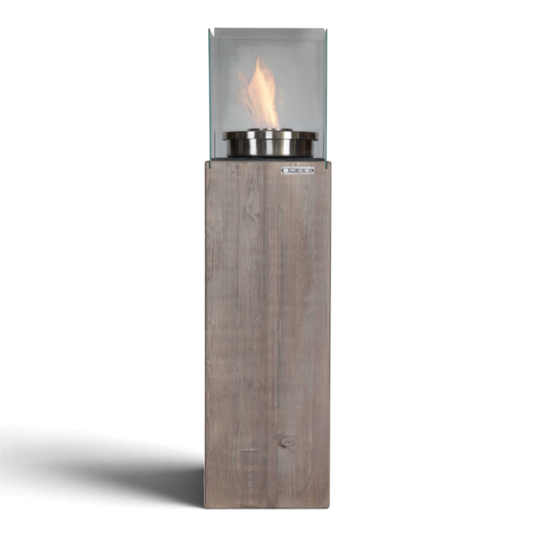 Säulenfeuer Scharfenberg schmal von der Seite mit Flamme hinter Glas, Freisteller