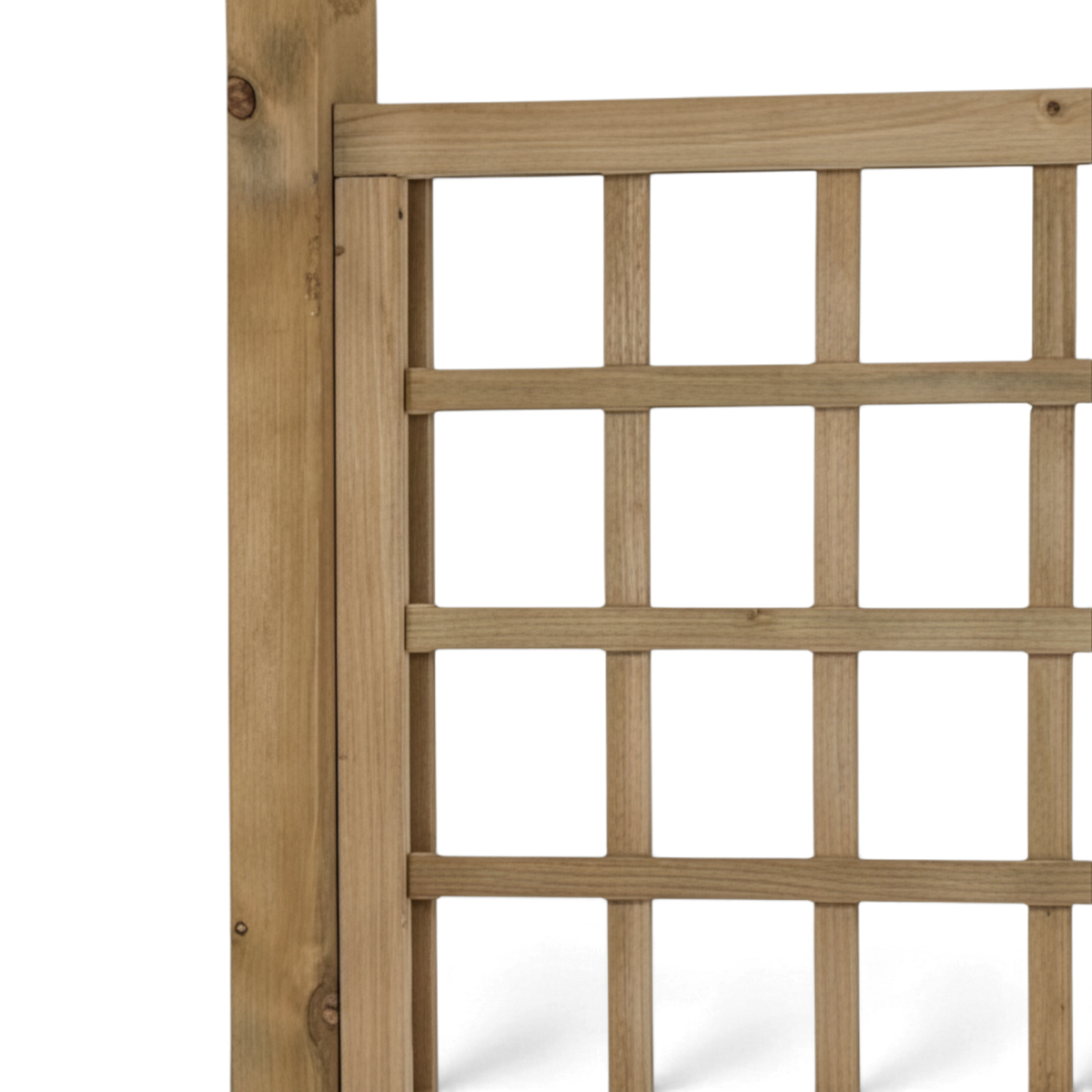 Quadratisches Holz Rankgitter mit Pfosten am Pflanzkasten Rönkhausen im Detail