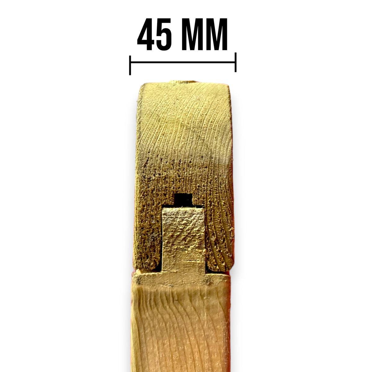 Rahmenprofil mit 45 mm Breite und Nut am Dichtzaun Homberg, Detail mit Maßangabe