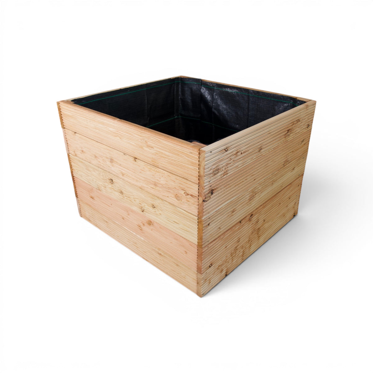 Holz Hochbeet schräg von oben mit ausgekleidetem Innenraum, Freisteller