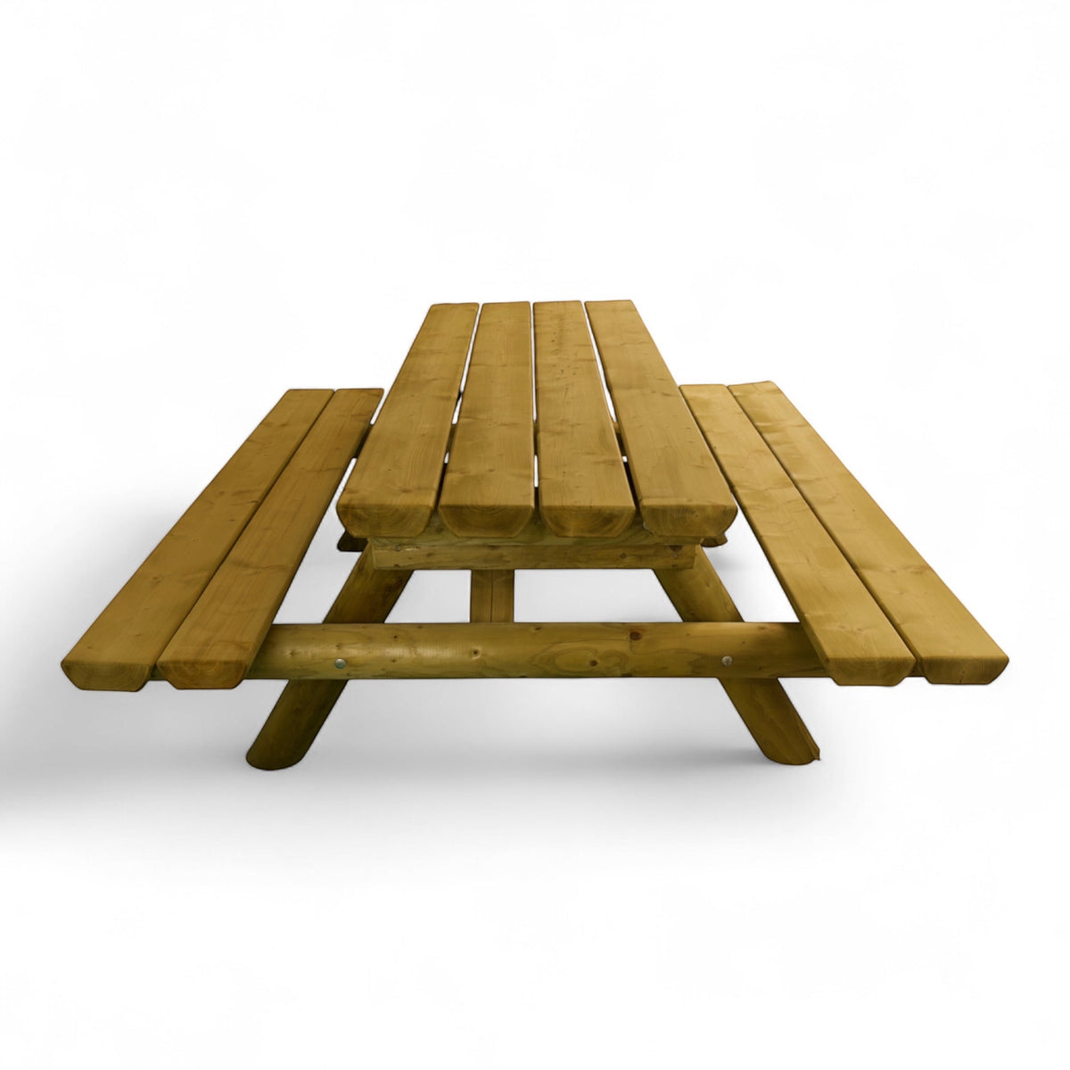 Stirnseite des Holz Picknicktisches Hönnetal leicht versetzt, Freisteller