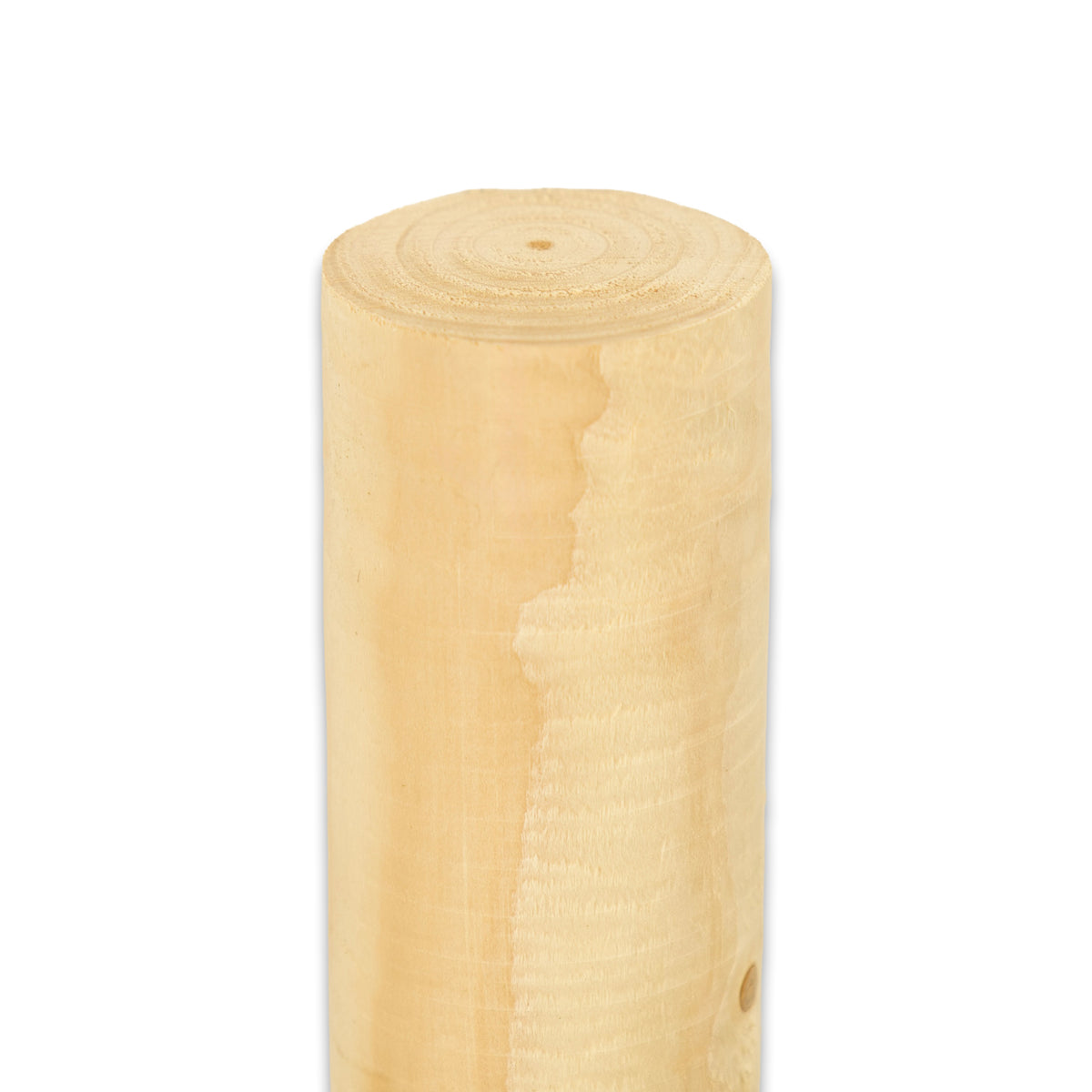 Rundholz naturbelassen, zylindrisch gefräster heller Holzpfahl stehend, Freisteller