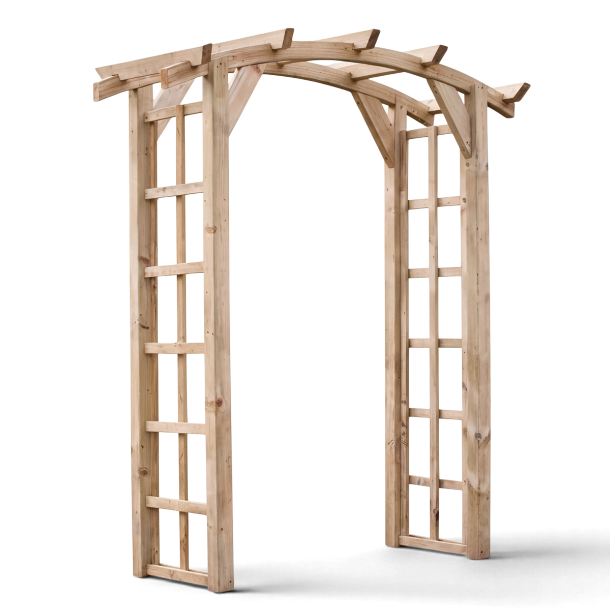 Pergola Elspe kesseldruckimprägniert als Rosenbogen mit Rankgitter Seitenteilen und geschwungenem Dach, Freisteller