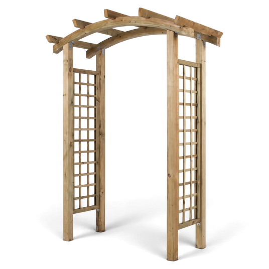 Arkadenpergola Heggen kesseldruckimprägniert, Rosenbogen aus Holz mit geschwungenem Dach und Rankgittern