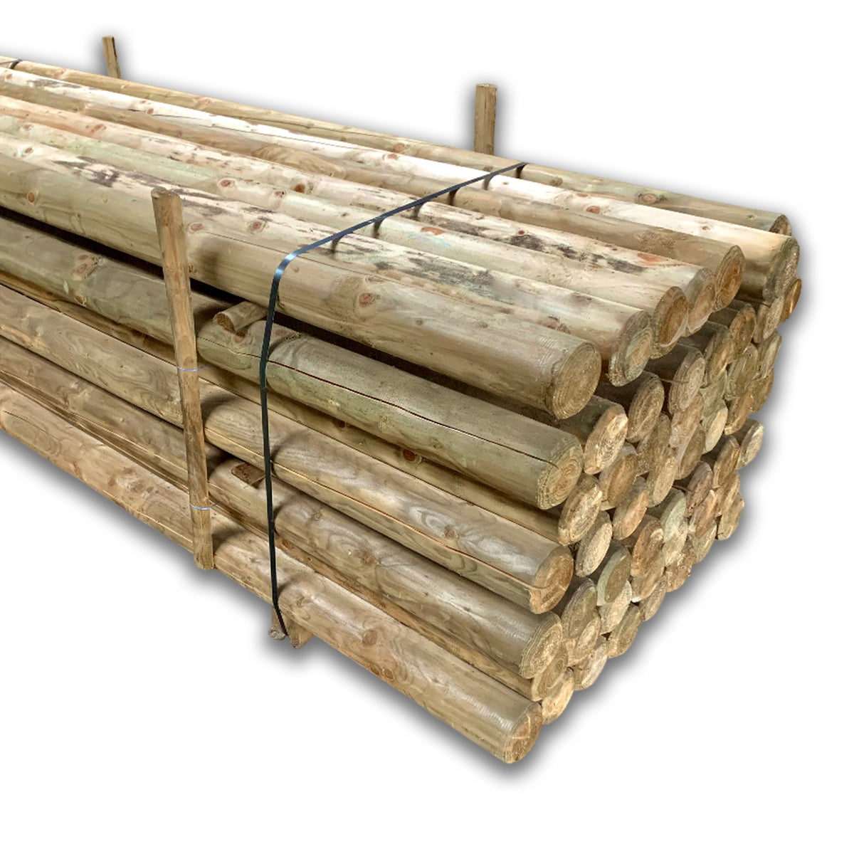 Sprungstangen Hindernisstangen aus Holz dunkel imprägniert als gebündelter Stapel, Freisteller