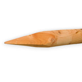Spitze eines naturbelassenen Holzpfahls liegend in Seitenansicht
