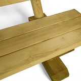 Sitzbretter und Fußkufe der Holzbank Oestertal von oben im Detail