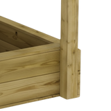 Holzbohlen des Sandkastens unter dem Spielturm Altastenberg, Nahaufnahme