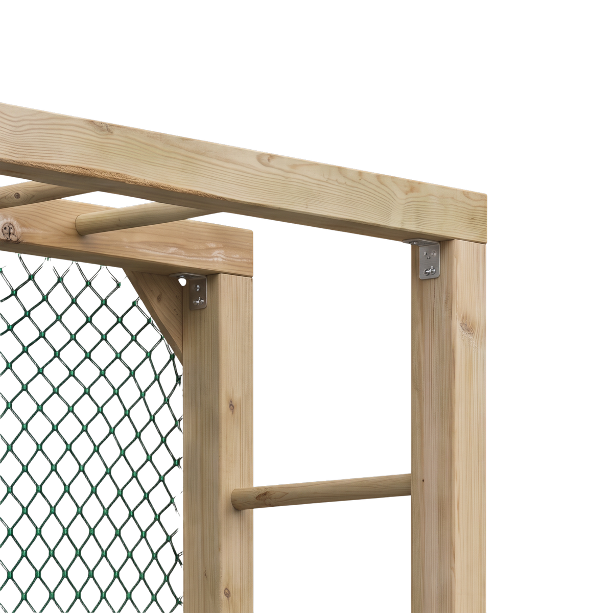 Oberer Holzrahmen mit Sprosse und Kletternetz am Klettertor Menden