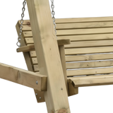 Armlehne und Rückenlehne der Schaukelbank am Gestellpfosten im Detail