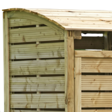 Detail des gewölbten Deckels an der Holz Mülltonnenbox Volme