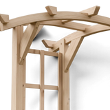 Geschwungener Dachbogen mit Kopfbändern und Gitter der Pergola Elspe von unten