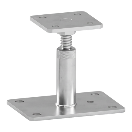Verstellbarer Pfostenträger aus feuerverzinktem Stahl mit Gewindestange und zwei Lochplatten