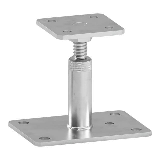 Verstellbarer Pfostenträger aus feuerverzinktem Stahl mit Gewindestange und zwei Lochplatten