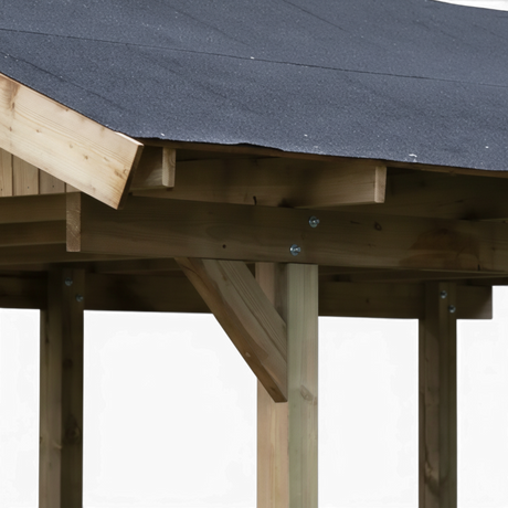 Dachtraufe mit Sparren, Pfette und Kopfband am Satteldach Carport im Detail