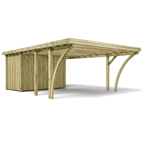 Doppelcarport Warstein kesseldruckimprägniert mit geschwungenen Bogenstreben und Geräteraum