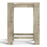 Stehtisch Stockmetal von der Schmalseite gesehen mit Plakette an der Zarge, Freisteller