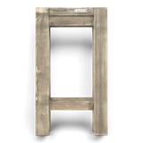 Hocker Stockmetal von der Schmalseite gesehen mit Plakette, Freisteller