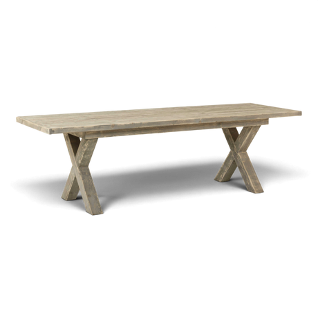 Massivholztisch Lounge Steingrund mit gekreuzten Beinen, rechteckiger Gartentisch, Freisteller
