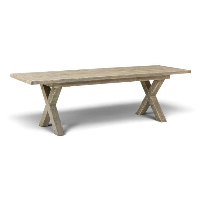 Massivholztisch Lounge Steingrund mit gekreuzten Beinen, rechteckiger Gartentisch, Freisteller