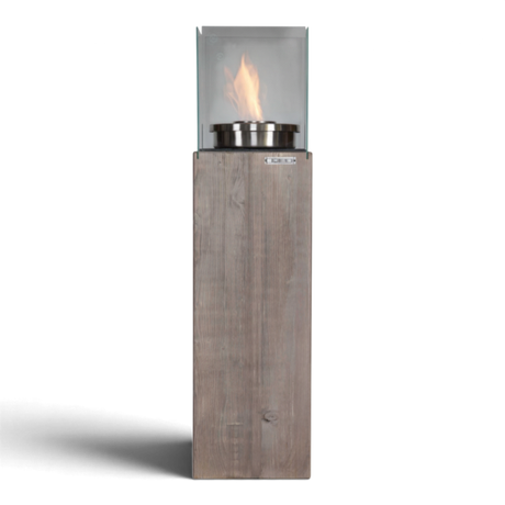 Säulenfeuer Scharfenberg schmal von der Seite mit Flamme hinter Glas, Freisteller