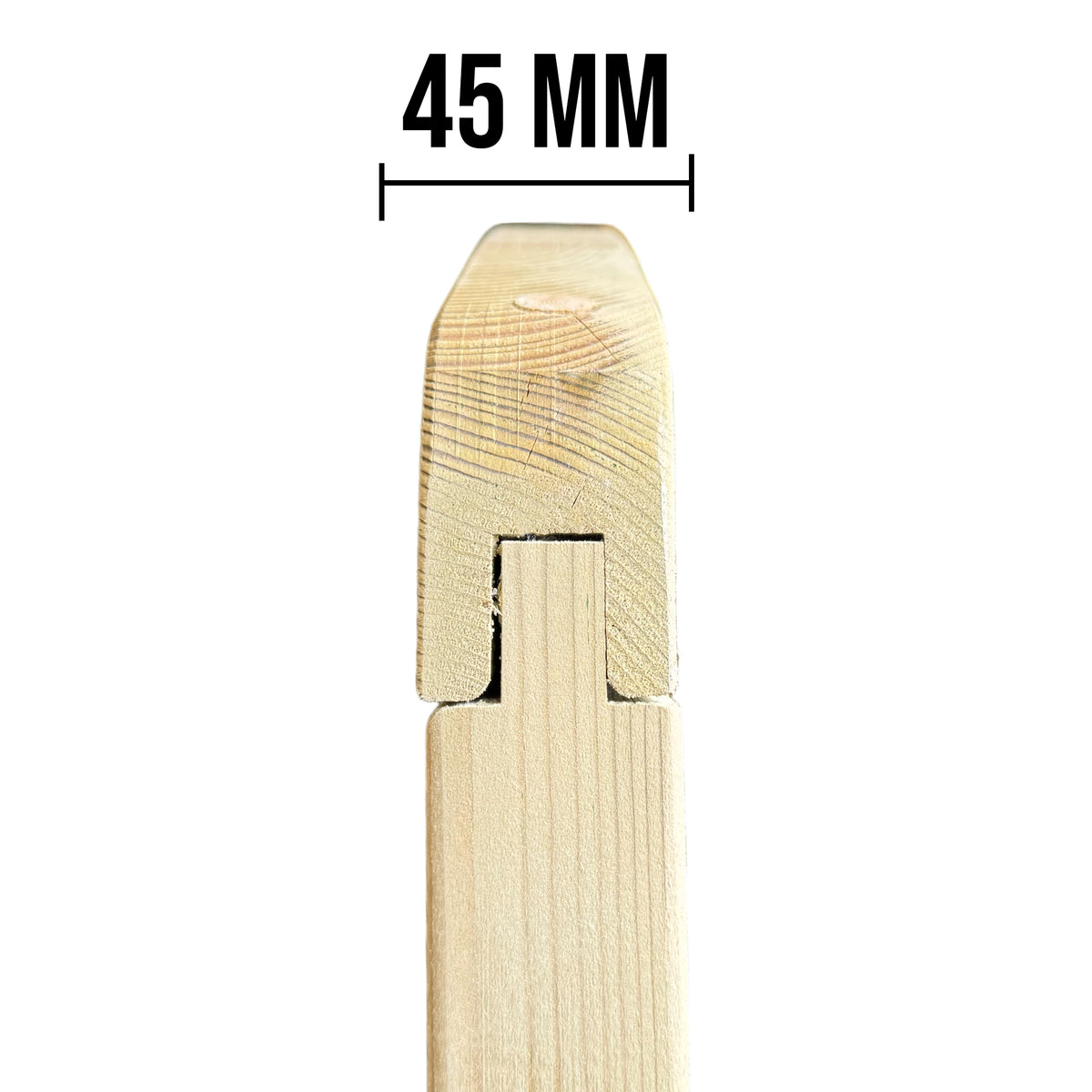 Profil eines Holzrahmens mit 45 mm Breite und Nut, Detail mit Maßangabe