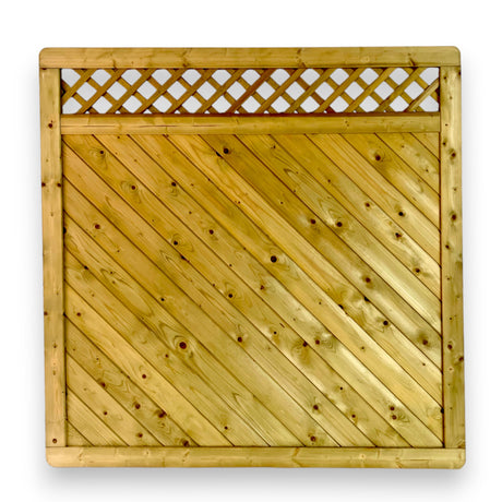 Sichtschutzelement Langenberg mit geradem Rankgitter oben und diagonaler Brettfüllung, Frontansicht