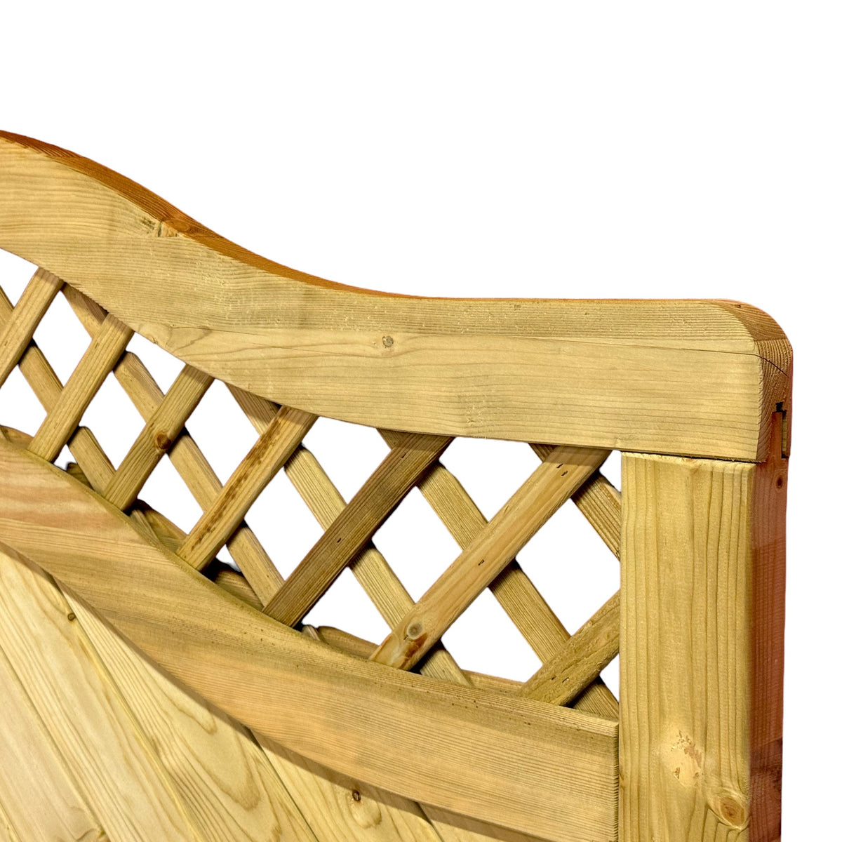 Geschwungener Rahmenholm mit Gitter am schmalen Sichtschutz Homberg im Detail