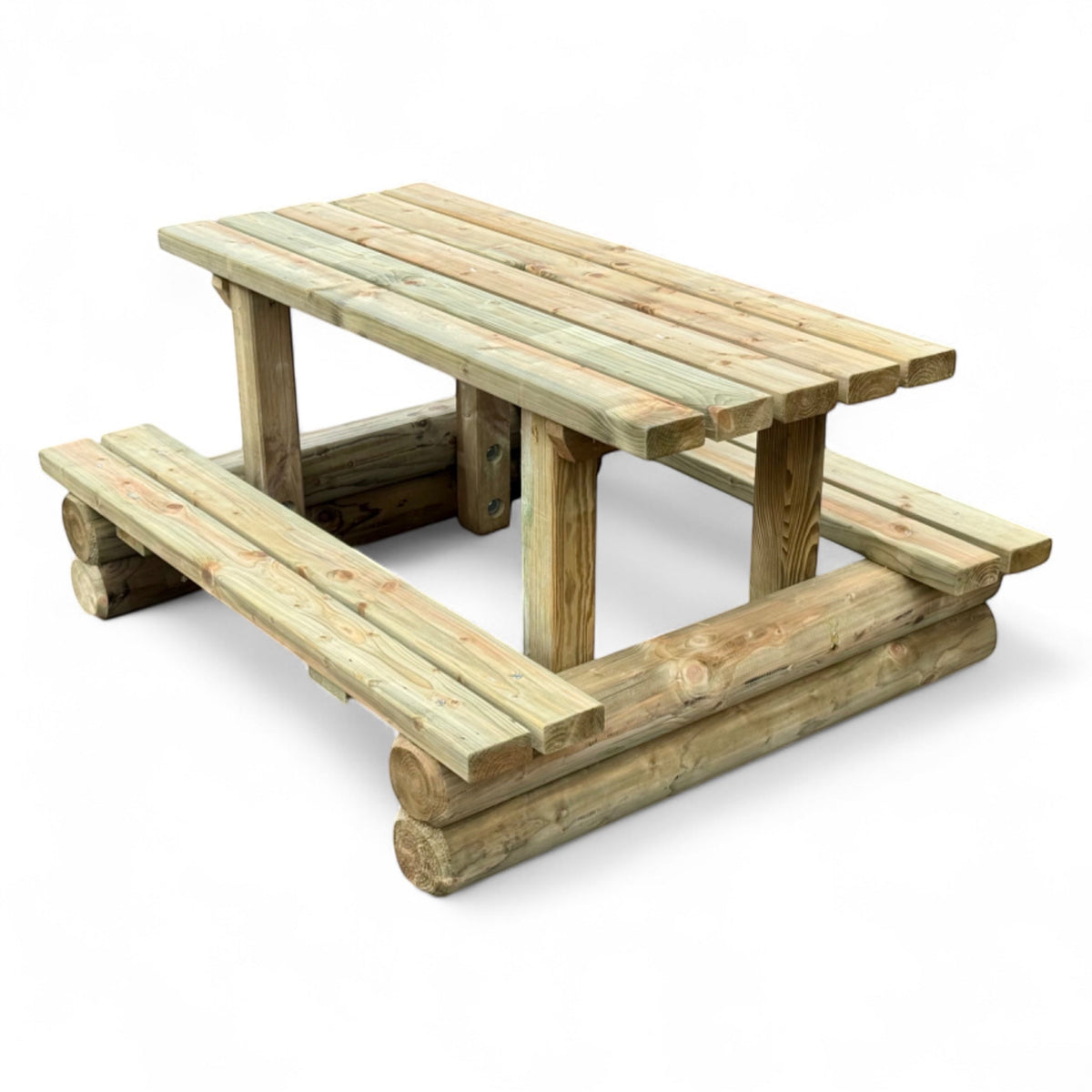 Picknicktisch Kindersitzgruppe kesseldruckimprägniert, Kindertisch aus Holz mit Bänken auf Rundholz Füßen