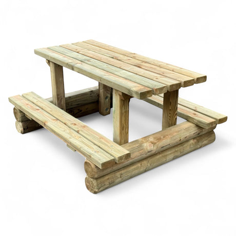 Picknicktisch Kindersitzgruppe kesseldruckimprägniert, Kindertisch aus Holz mit Bänken auf Rundholz Füßen