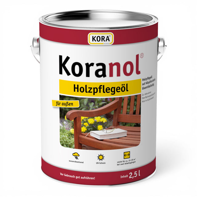 Koranol Holzpflegeöl im 2,5 l Eimer mit Gartenmöbelmotiv, Freisteller