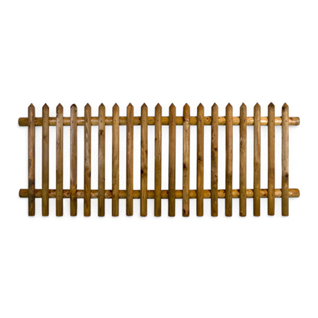 Gartenzaun Element Senkrechtzaun aus kesseldruckimprägniertem Holz, braun, mit spitzen Latten und zwei Querriegeln
