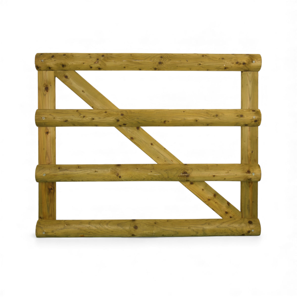 Weidetor in hellerem grünlichem Holzton frontal mit Diagonalstrebe, Freisteller