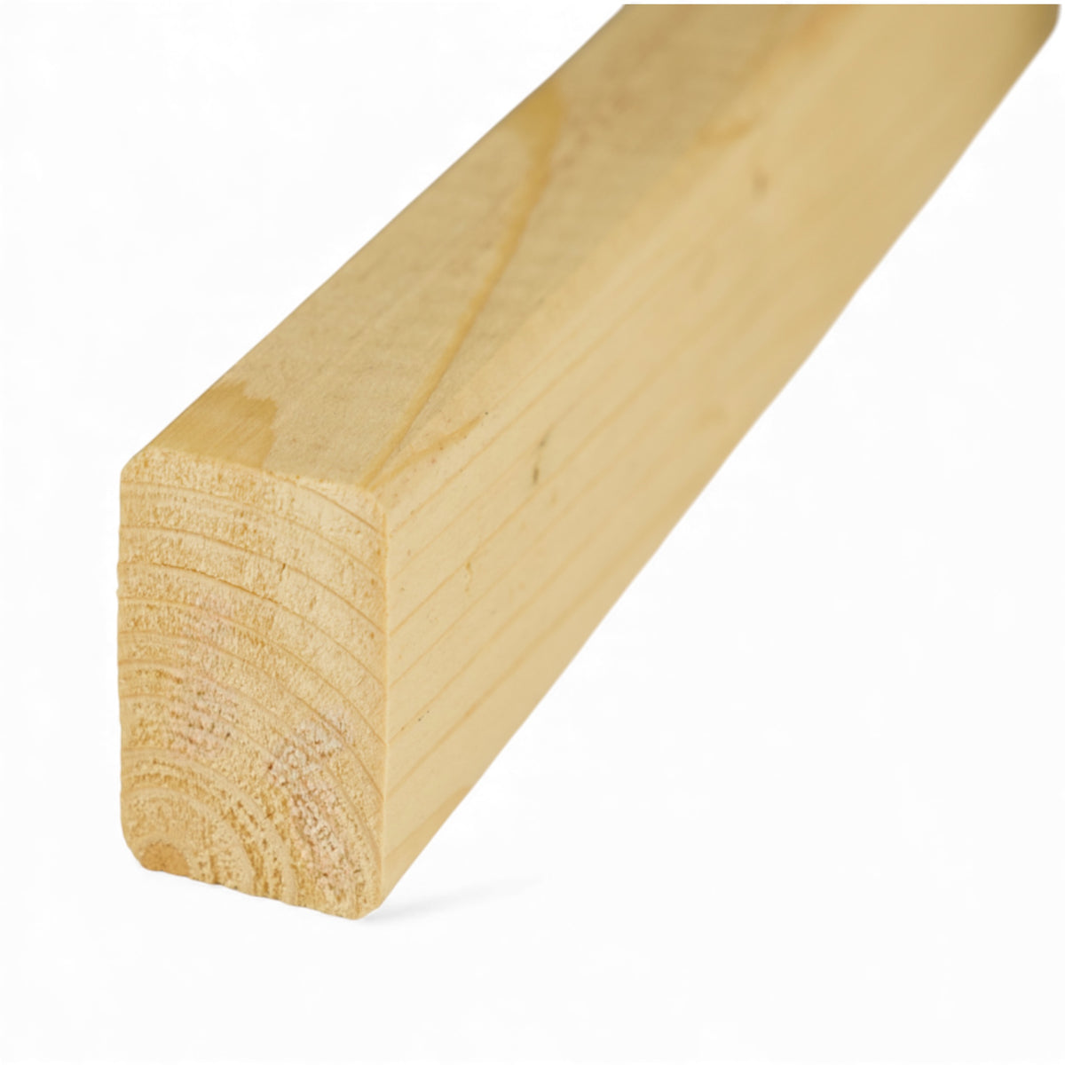 Holzlatte hochkant mit Blick auf Stirnseite und glatte Längsseite, Freisteller