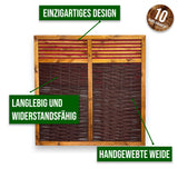 Infografik Weidenzaun Rothaarsteig mit handgewebter Weide, langlebig und widerstandsfähig
