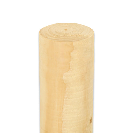 Rundholz naturbelassen, zylindrisch gefräster heller Holzpfahl stehend, Freisteller