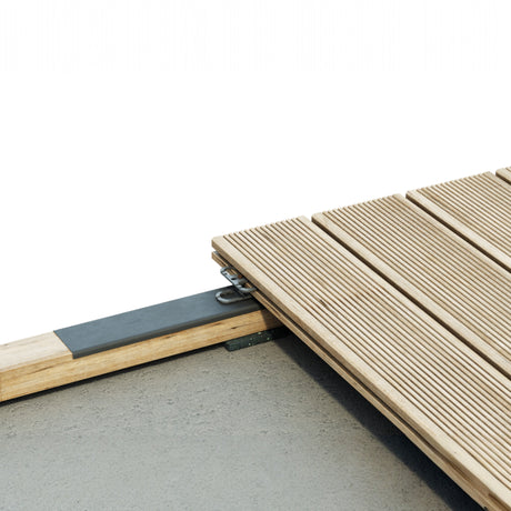 Terraband auf der Unterkonstruktion unter verlegten geriffelten Terrassendielen