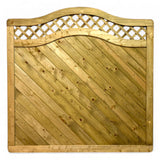 Sichtschutzelement Homberg mit geschwungenem Rankgitter oben und diagonalen Holzbrettern, Frontansicht
