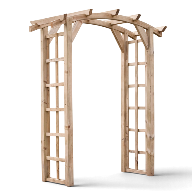 Pergola Elspe kesseldruckimprägniert als Rosenbogen mit Rankgitter Seitenteilen und geschwungenem Dach, Freisteller