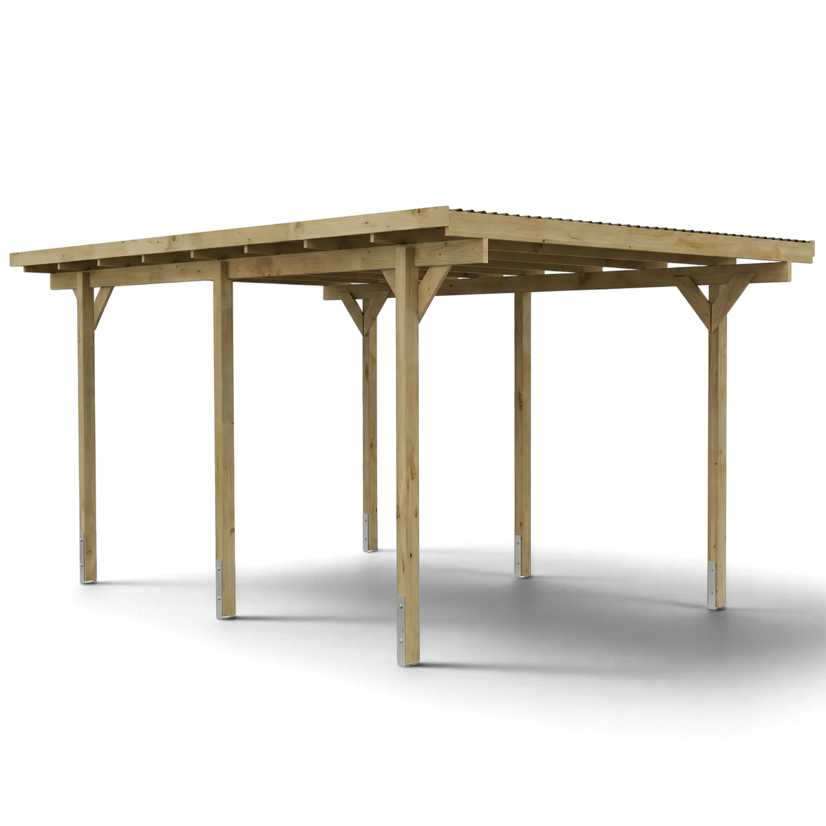 Einzelcarport Winterberg kesseldruckimprägniert mit Flachdach und Kopfbändern, Freisteller