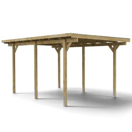 Einzelcarport Winterberg kesseldruckimprägniert mit Flachdach und Kopfbändern, Freisteller