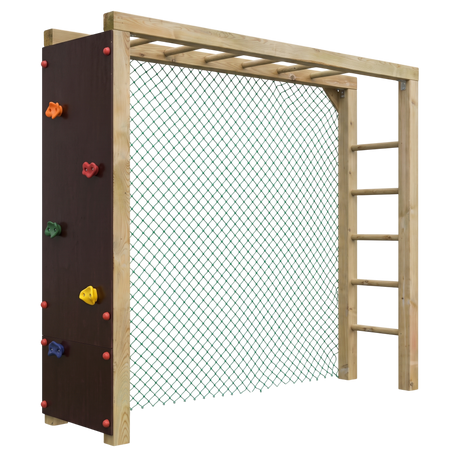 Klettertor Menden kesseldruckimprägniert mit Kletterwand, Netz und Sprossenleiter, Freisteller