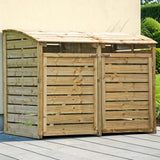 Mülltonnenbox Volme aus Holz für zwei Tonnen auf einer Terrasse