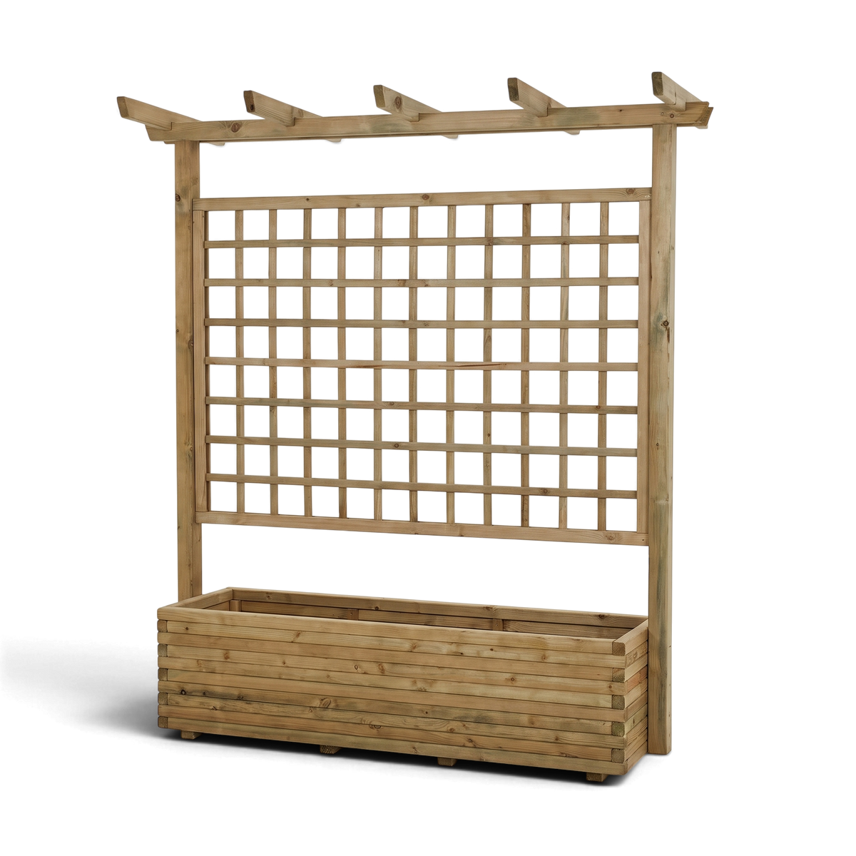 Pflanzkasten mit Pergola Rönkhausen naturbelassen, Holz Rankgitter und Blockbohlen Kasten, Freisteller